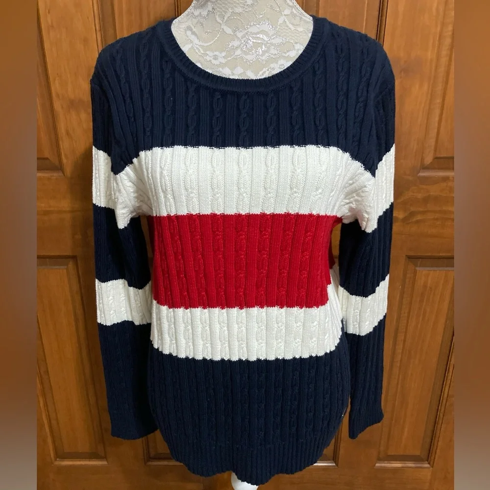 NEW Tommy Hilfiger color block cable knit sweater Sz XL